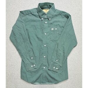 Wrangler Shirt Boys Large Green White Geometric Western Rodeo Cowboy Kids Youth